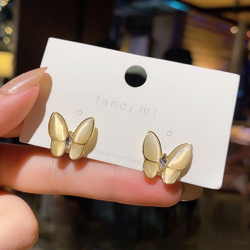 Shuling S925 silver needle Super Fairy Butterfly Earrings Opal Stud Earrings High Sense French Earrings