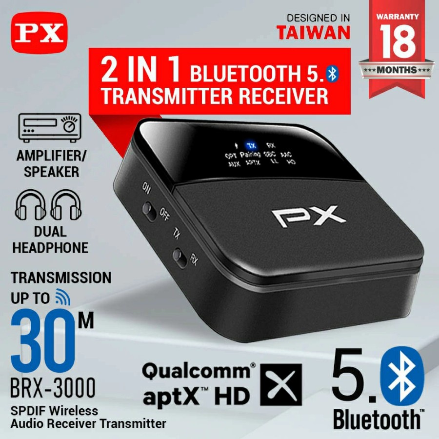 BLUETOOTH RECEIVER TRANSMITTER 5.0 AUDIO STEREO HD 2in1 PX BRX-3600