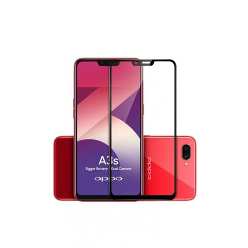 TG FULL Oppo A3S / A5 / C1 Tempered Glass Anti Gores Kaca Pinggiran Hitam