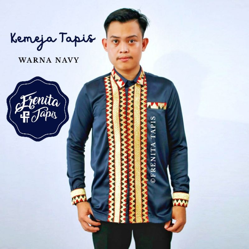 Baju Kemeja Tapis Lampung lengan Panjang Warna Navy Original