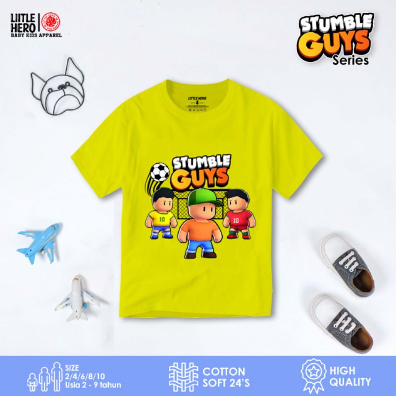 Baju Kaos Distro Anak Laki Laki Cowok Stumble Guys Little Hero Usia 2 - 8 Tahun