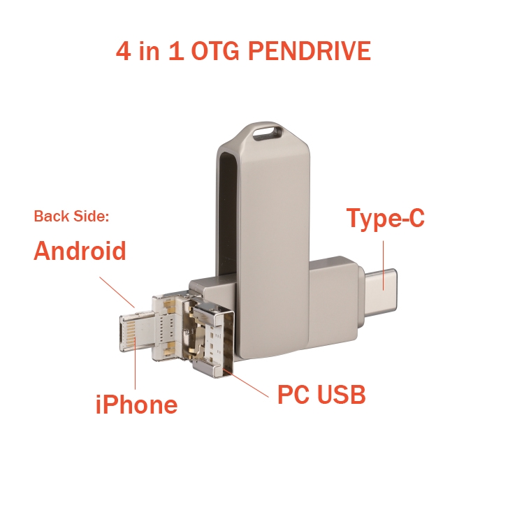 Flash Disk Usb Otg 4in1 Kapasitas 512gb Untuk Type C/Iphone/Ipad/Komputer/Laptop/Pc/Android