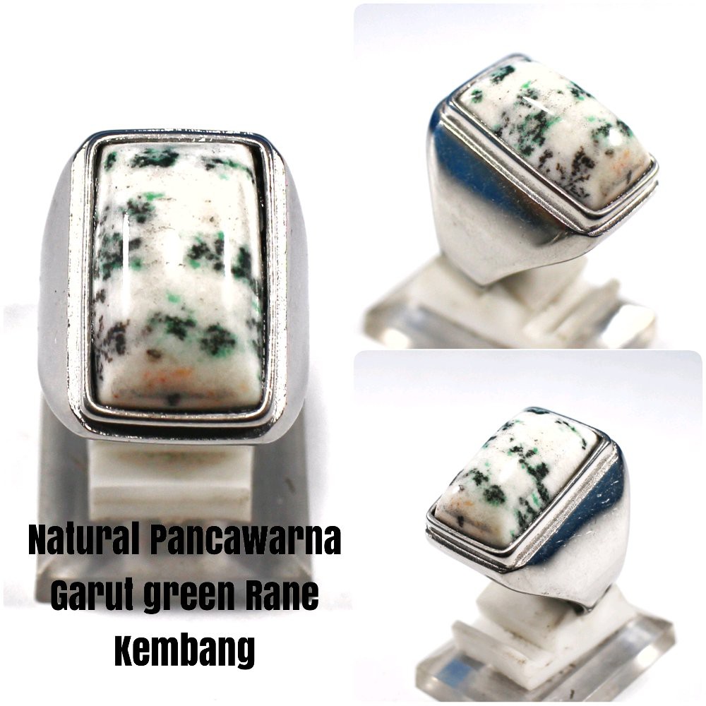 CINCIN BATU AKIK NATURAL PANCAWARNA GARUT GREEN RANE OCTAGON