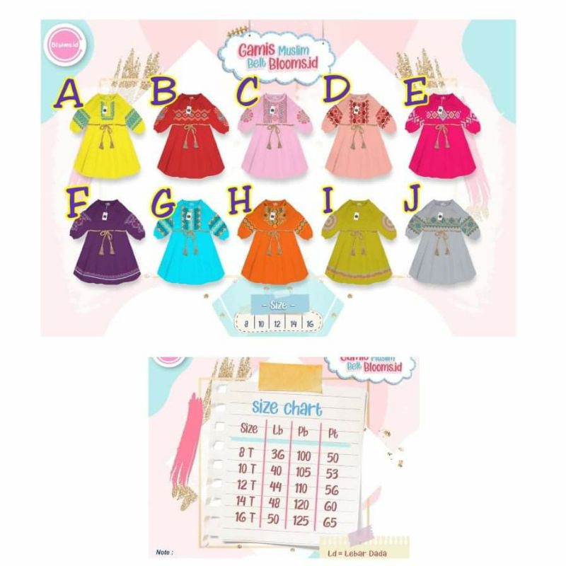 Baju Anak Perempuan Pakaian Anak Perempuan Gamis Muslim Etnik dengan Belt by Blooms.id