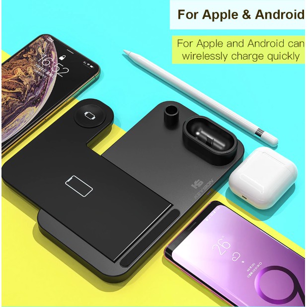 Keysion Charging Wireless 4 In 1 Untuk iPhone Apple Watch Airpods dan Android Samsung Xiaomi Huawei