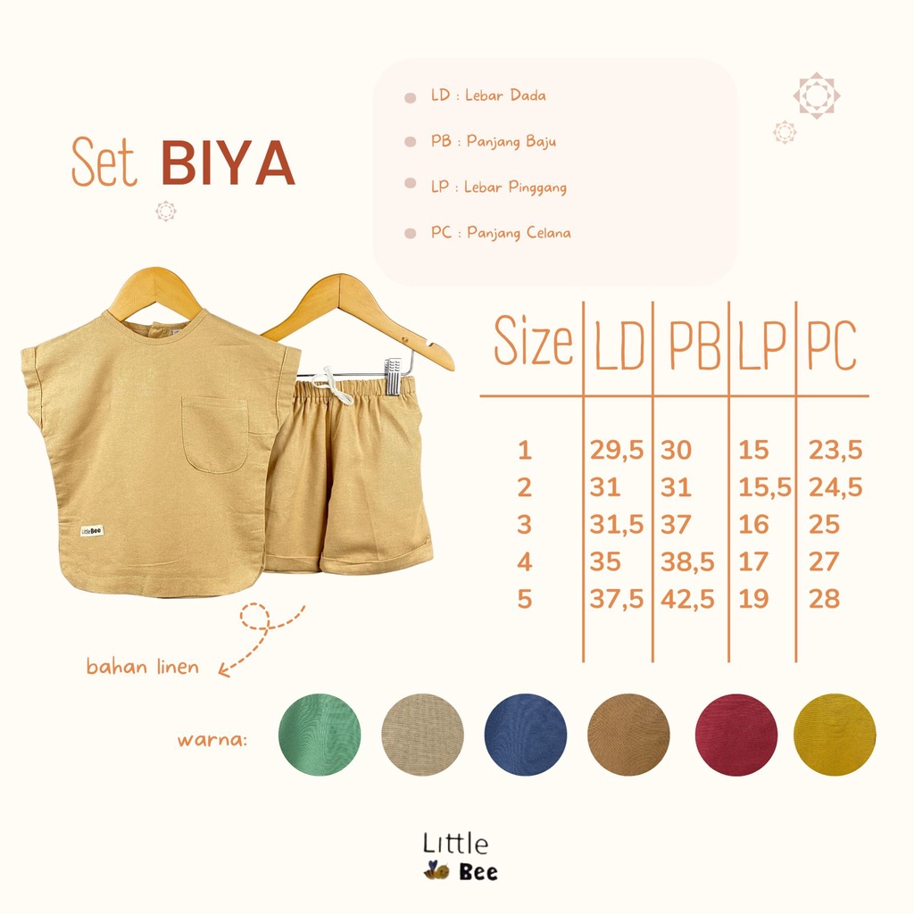 PROMO 7.7 Smilee Biya Set 1-5 Tahun Little Bee Setelan Anak Linen Pocket Unisex Lucu