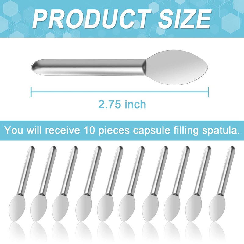 Capsule Filling Spatula 10PCS Stainless Steel Lab Spoon Mini Scoop for Fast Gel Cap Capsule Filling Pill Filler Machine