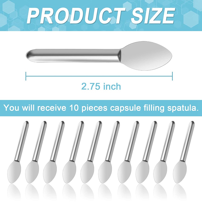 Capsule Filling Spatula 10PCS Stainless Steel Lab Spoon Mini Scoop for Fast Gel Cap Capsule Filling Pill Filler Machine