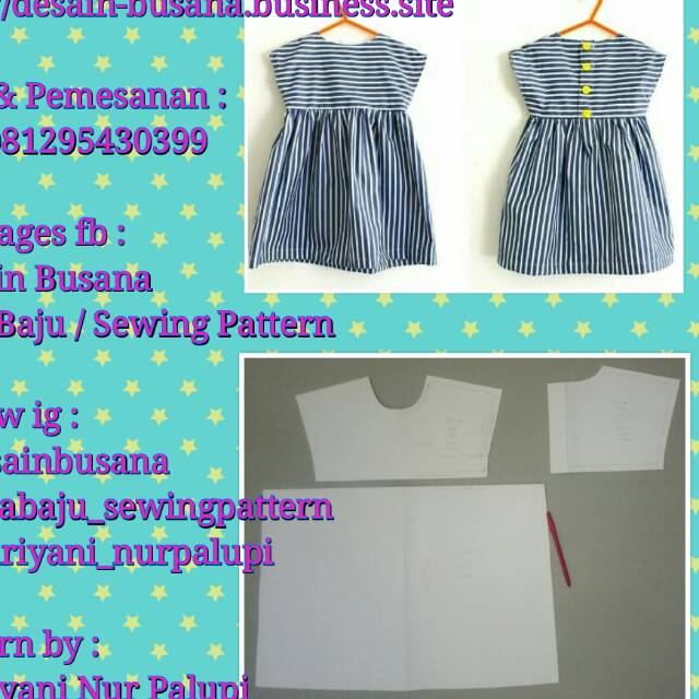 Pola baju dress anak 019 lengan setali - Pola Instan Dress anak