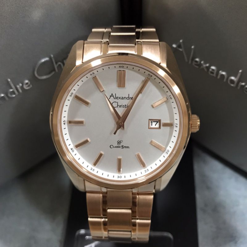 Jam Alexandre Christie AC 8514 MD BRG Pria Rantai Rosegold Bulat