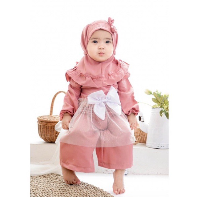 setelan muslim anak perempuan baby balita cewek gamis 1 - 2 tahun aluna kulot gamis set baju gamis perempuan