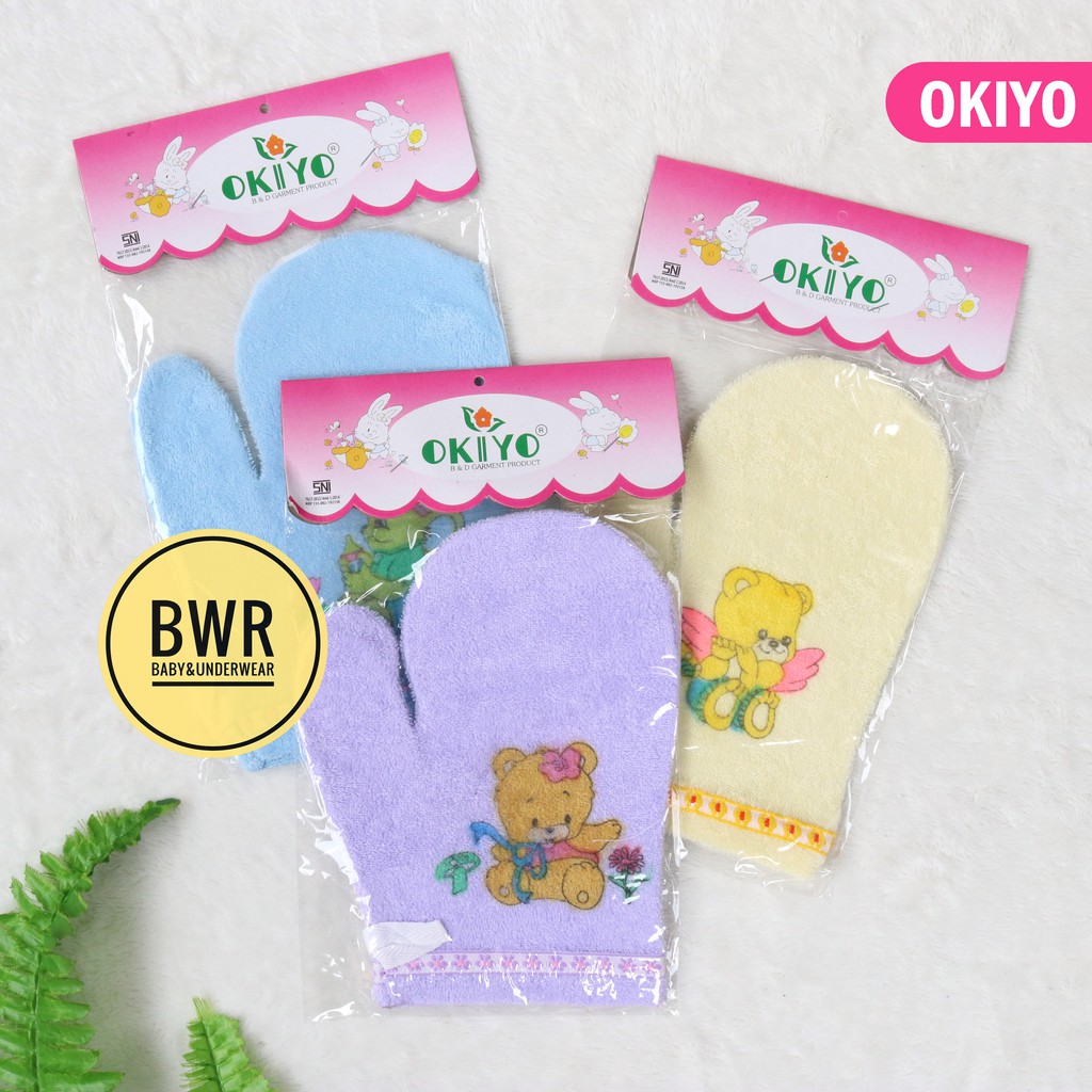 Waslap Bayi Okiyo | Waslap Tangan Mandi Bayi Kain Lembut Jari &amp; Kotak - Bwr