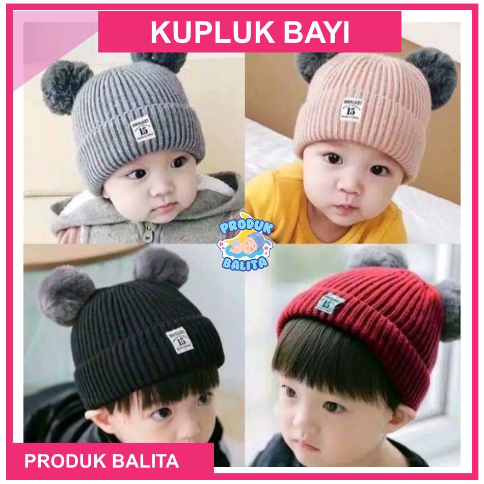 Topi Kupluk Bayi Kupluk Bayi Rajut Polos Pom pom Import Murah