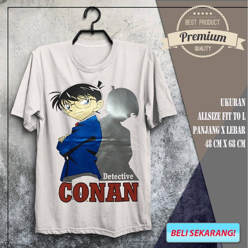 Jual Pakaian Cowok Pria Kaos Baju Kartun Conan White Paling Laris