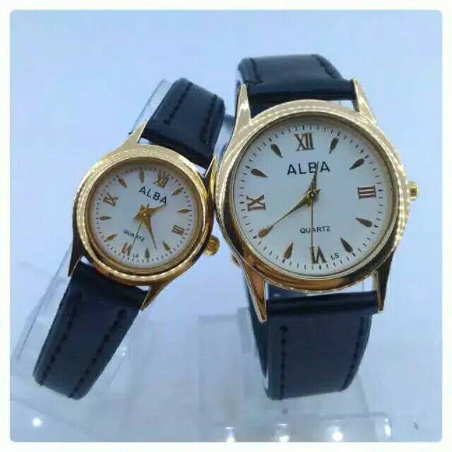 TOP JAM TANGAN COUPLE ALBA STRAP KULIT Ring Gold HARGA 1 PCS