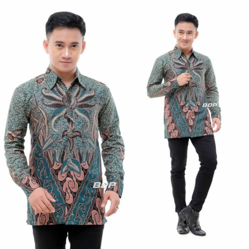Maura Couple - Sania Ruffle Batik Couple Ori Ndoro Jowi DNT Garansi Termurah Shopee --Kemeja piramid hijau