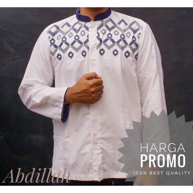koko dewasa Abdillah bordir tangan panjang (grosir) putih