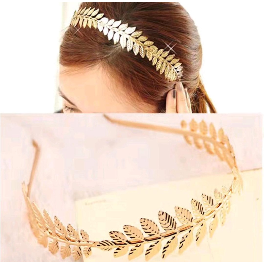 Shell Crown - Bando Daun Bahan Metal Warna Emas Hias Mutiara Imitasi Untuk Wanita