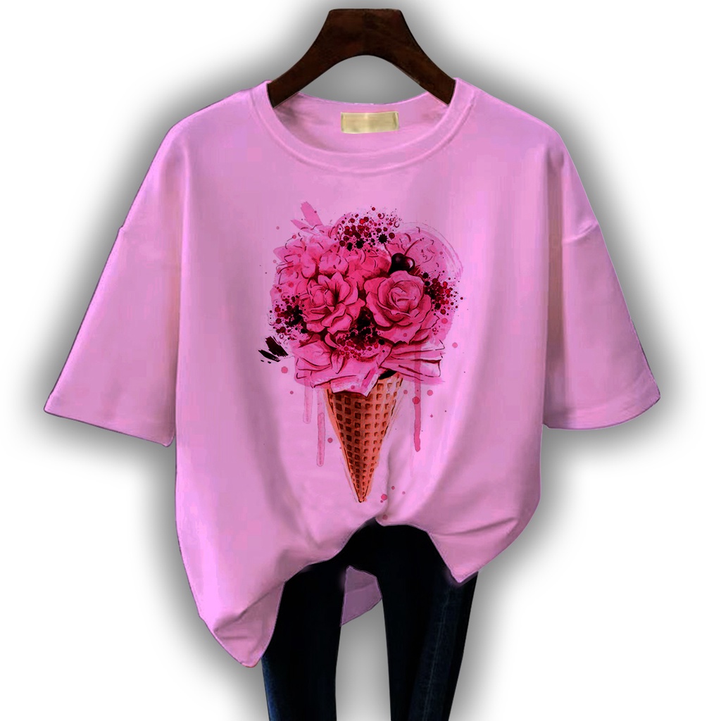 CALVIERO SHOP - BAJU KAOS WANITA DEWASA PRINT CONE FLOWERS CASUAL