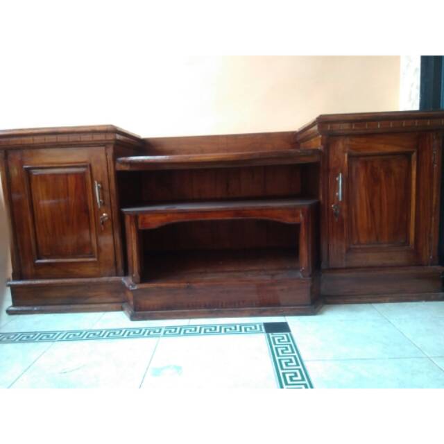 Lemari televisi kayu jati . Buffet / bufet meja tv minimalis . Rak almari diswar murah