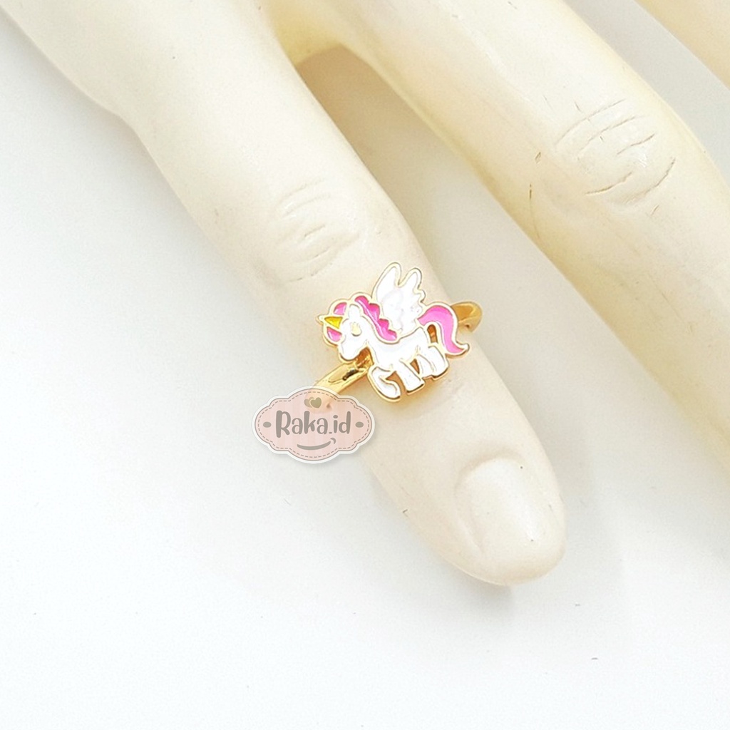 Cincin Anak Unicorn Sayap Putih Perhiasan Cantik Anak Lapis Emas 18k 800