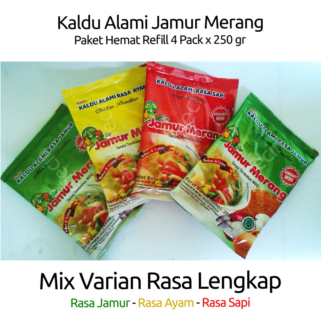 

PROMO PAKET KOMPLIT 4 x 250 Gram Mix Kaldu Alami JAMUR AYAM SAPI Murah Meriah Penyedap Tanpa MSG