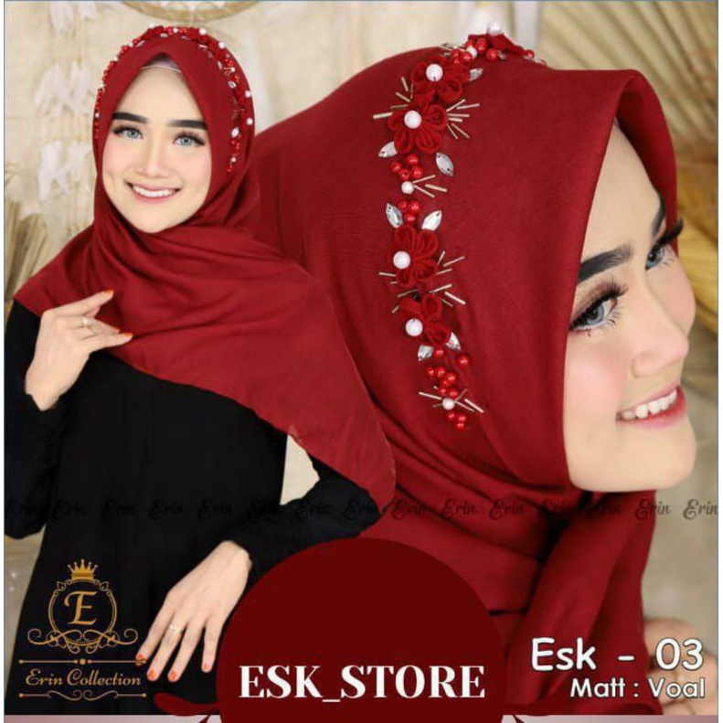 (COD)-Hijab Segiempat Mutiara Payet Bunga Bella Square Pollycotton Premium 120 x 120 cm