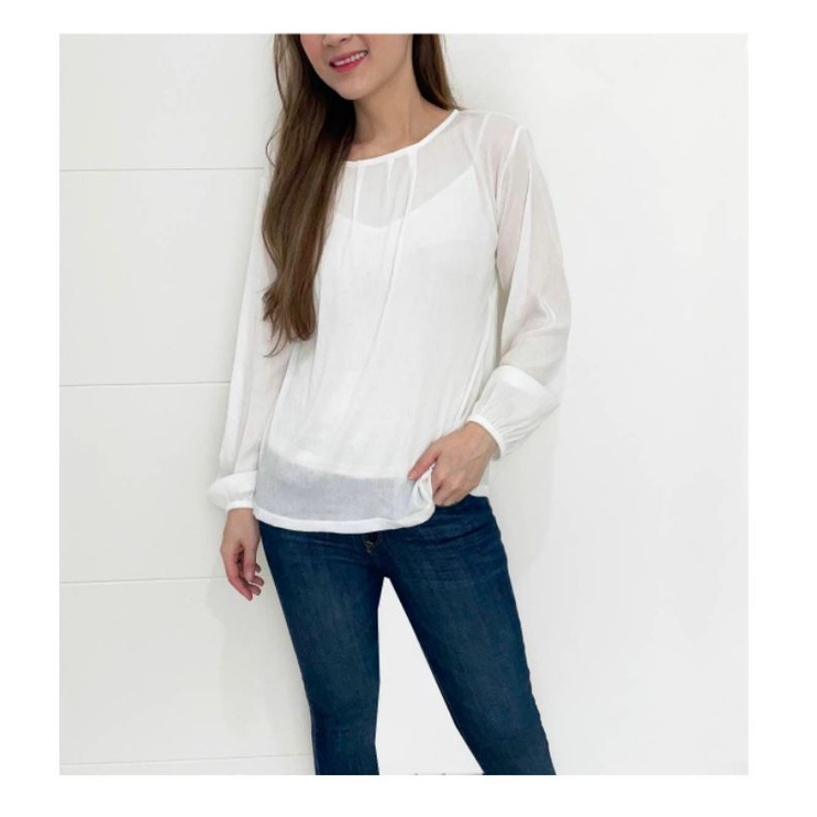 uniqlo basic wear white sheer blouse