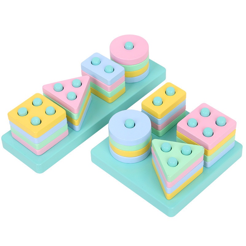 Montessori 3D Puzzle Stacking Warna Wooden Toy Matching Shape Mainan Mainan Anak 2 Tahun Puzzle Kayu