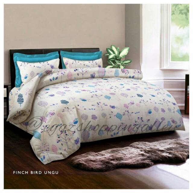 KING RABBIT Sprei Set 120 x 200 x 40 cm - Finch Bird Ungu -