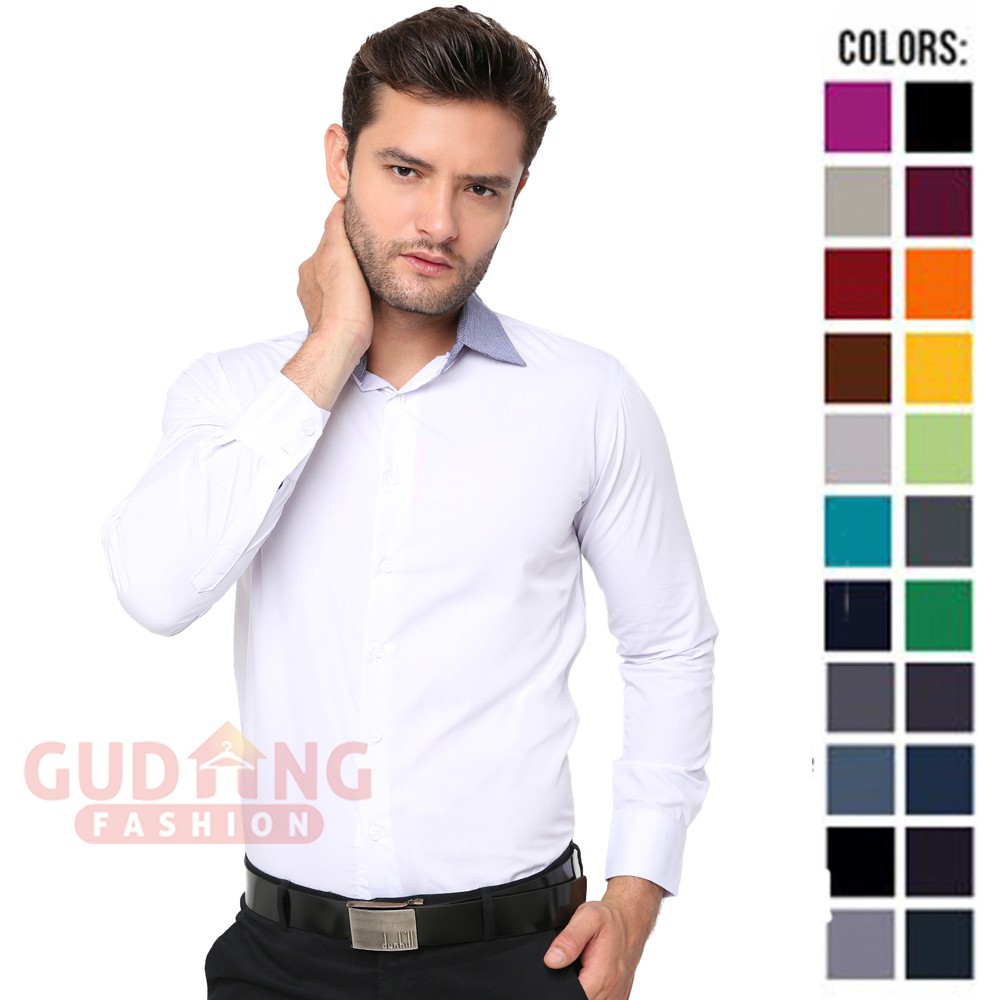 Kemeja Polos Slim Fit Panjang Katun - Banyak Pilihan Warna LNG (COMB)