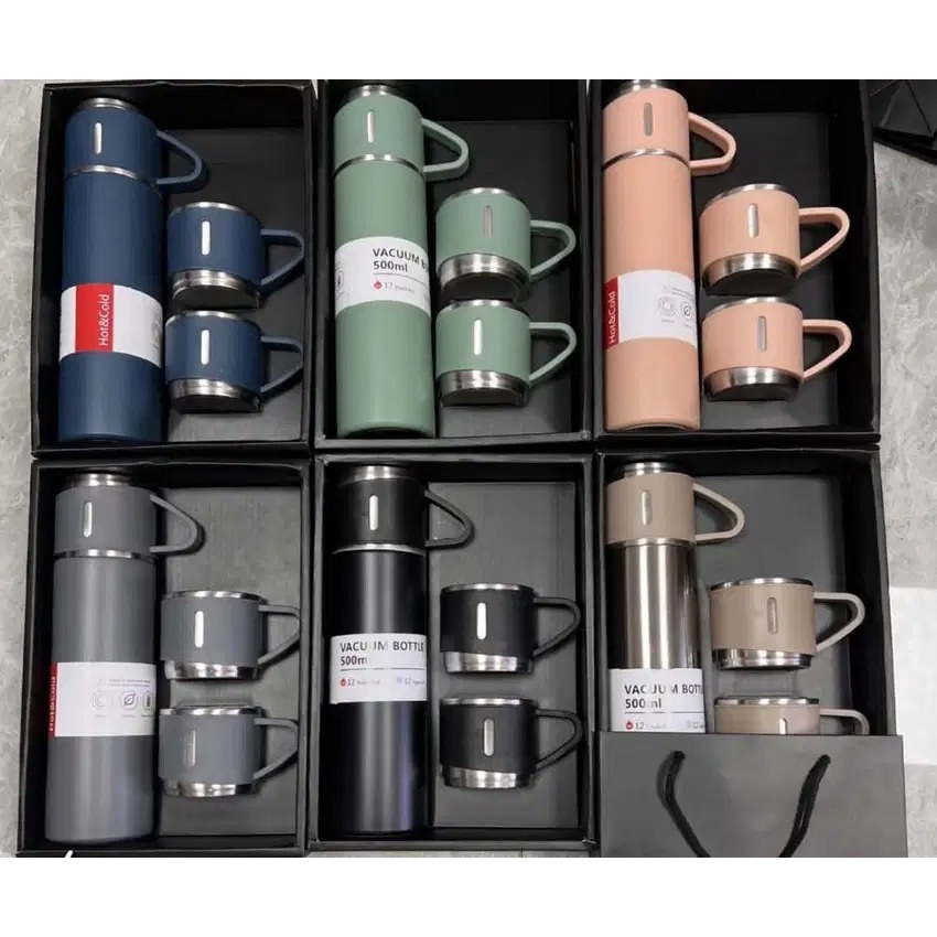 TERMOS VACUUM FLASK SET GIFT HAMPERS TUMBLER Termos Sultan Botol Minum Termos 500ml Vacuum Cup Stainless + 3 Cangkir