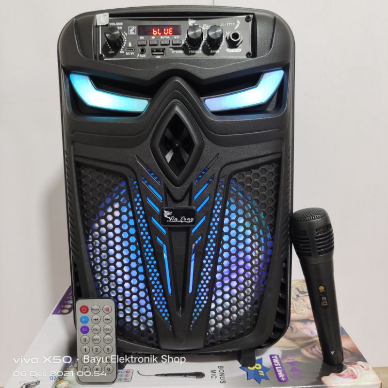 Salon Bluetooth BT Speaker JL-1711LED 8 Inchi Bonus Mic Remot FM Radio Kartu Memori USB AUX Karaoke 