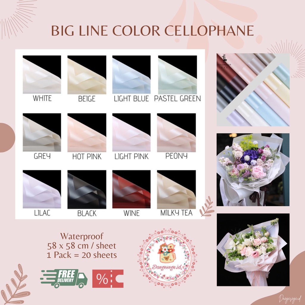 

[1 LEMBAR] FLOWER WRAPPING BIG LINE COLOR CELLOPHANE WATERPROOF ECER | KERTAS CELLOPHANE KERTAS PEMBUNGKUS BUNGA KERTAS BUKET BUNGA HAND BOUQUET WRAPPING PAPER KERTAS KADO FLOWER WRAP