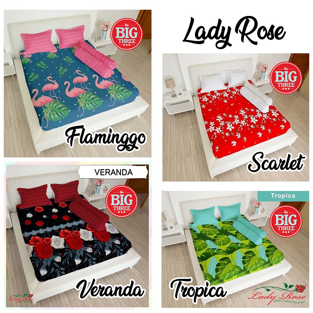 Sprei 180x200 / 160x200 LADY ROSE motif Scarlet Veranda Flamingo Tropica - KING QUEEN SP ladyrose