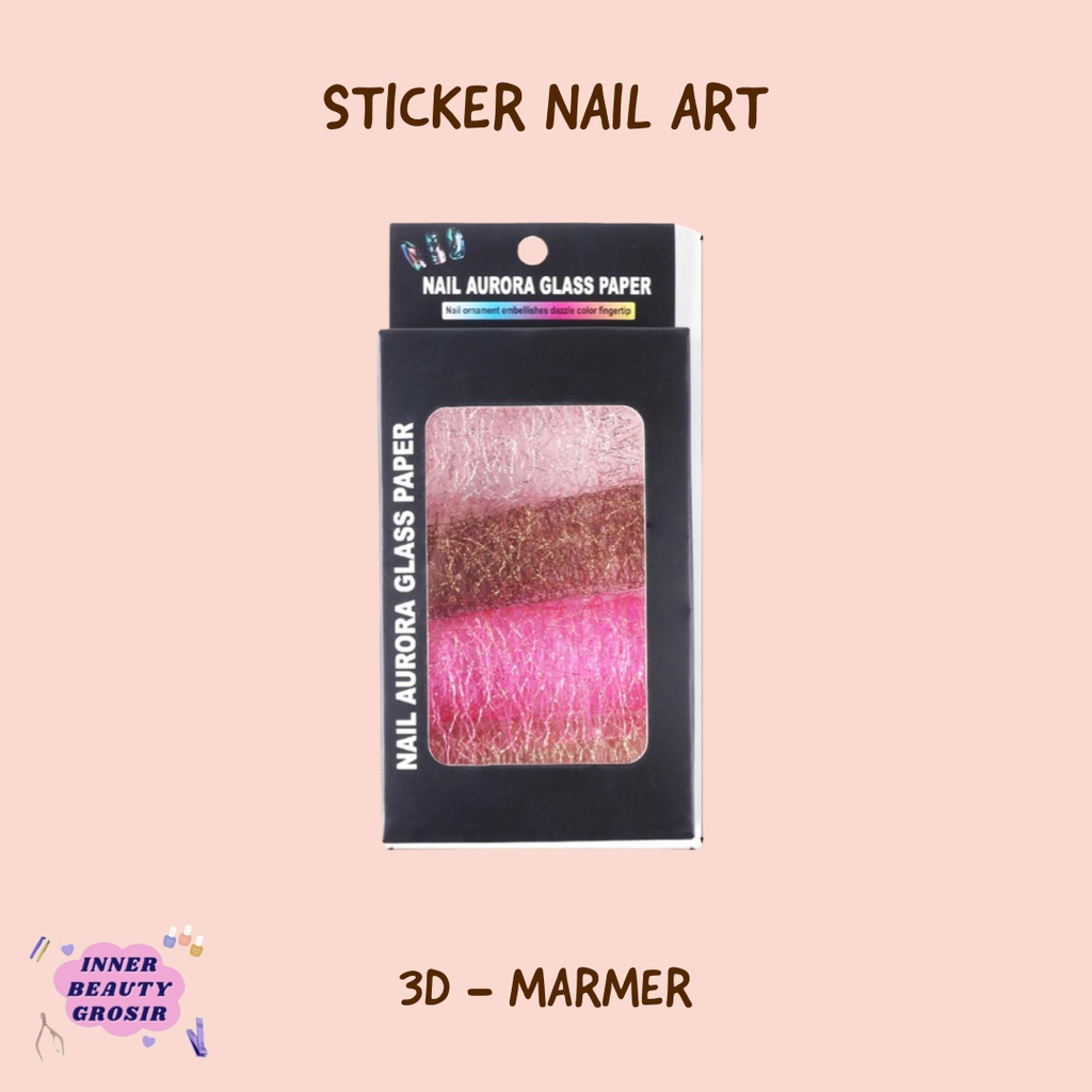 Sticker Nail Art 3D Marmer / Hiasan Nail Art / Nail Aurora Glass Paper