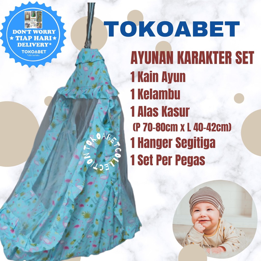 SET Ayunan bayi Motif Karakter Manual lengkap PER+HANGER buat perlengkapan tidur bayi NEW VARIAN