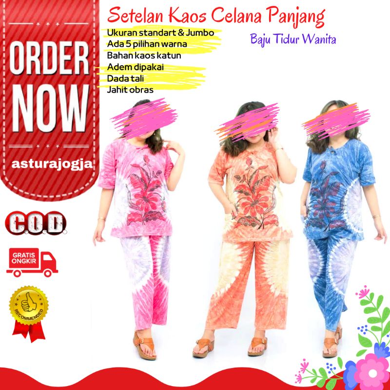 AQE467 Setelan Kulot Celana Panjang Wanita Batik Jogja Bahan Kaos Oleh Oleh Jogja