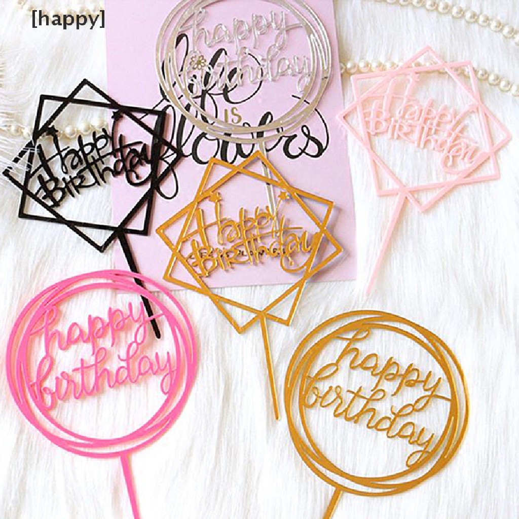 10pcs Topper Kue Desain Happy Birthday Bahan Akrilik Untuk Dekorasi Pesta