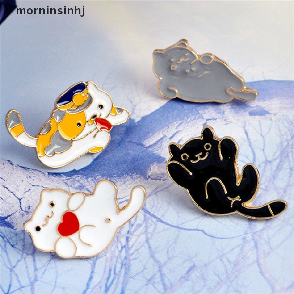 Mornin 4pcs / Set Bros Pin Enamel Desain Kartun Kucing Aksesoris Wanita