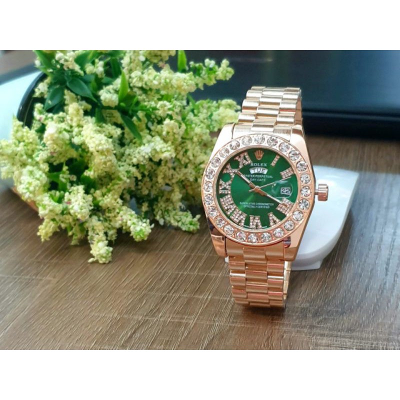 Jam Tangan Wanita Rolex GMT 1171 Mata Tanggal Hari Aktif ( Free Alexandree Christie Ac Original )