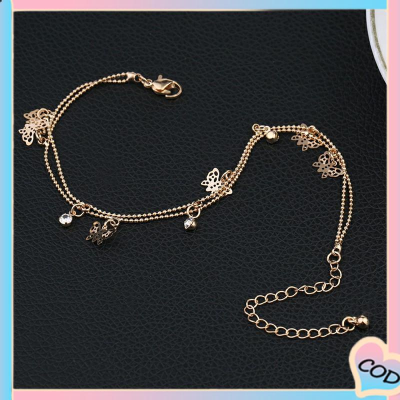 COD❤️ Double Layer Hollow Butterfly Liontin Gelang Kaki Paduan Fashion Sepatu Wanita Yang Indah-A.one