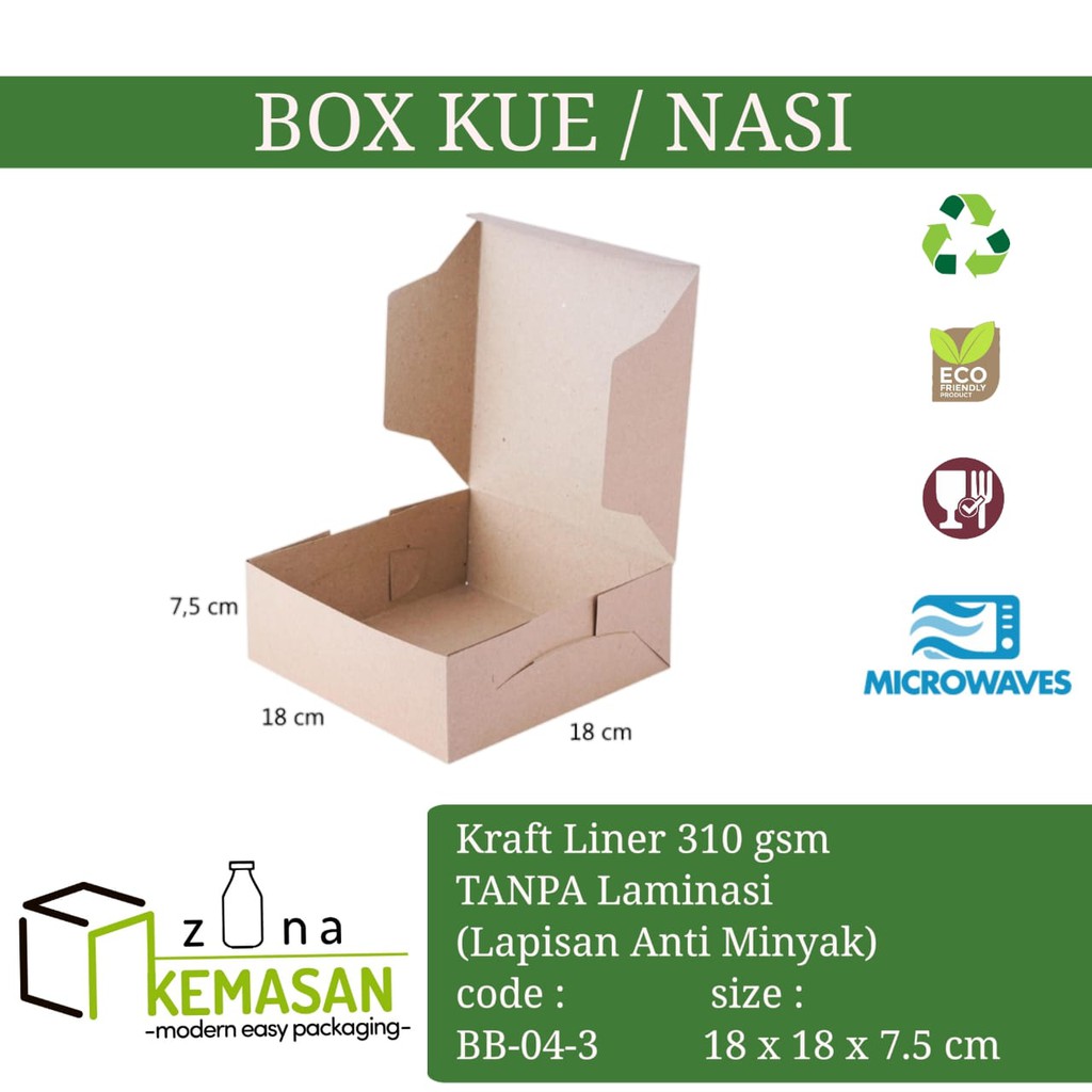 

KEMASAN BOX DUS KARDUS KOTAK MAKANAN NASI ROTI KUE SNACK 18x18x7,5 cm KRAFT 310 gsm