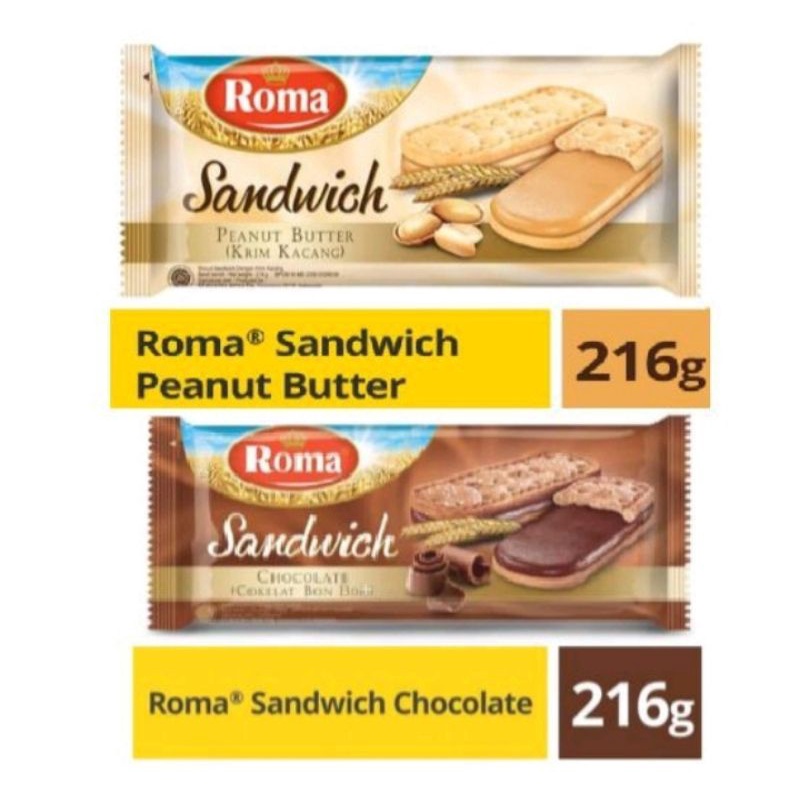 

Roma Sandwich 216g rasa coklat/kacang