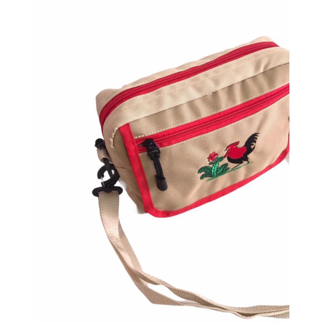 CODTas fashion shoulder bag vintage unisex ayam jago slimbag chiken original cream/red vintage Korea