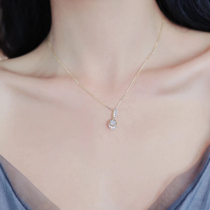 Fancyqube Kalung Rantai Sterling Silver 925 Dengan Liontin Kristal Zircon Bentuk Tetesan Air Untuk Wanita