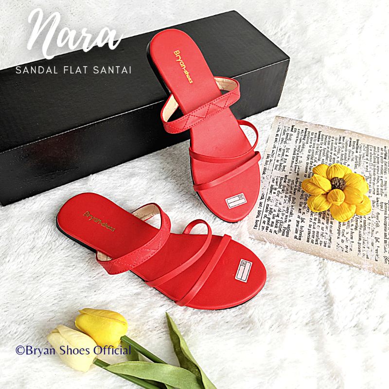 Bryan Nara Sandal Flat Simple 3 Tali Korean Style Santai Pantai Teplek Dove Jumbo Oversize Bigsize