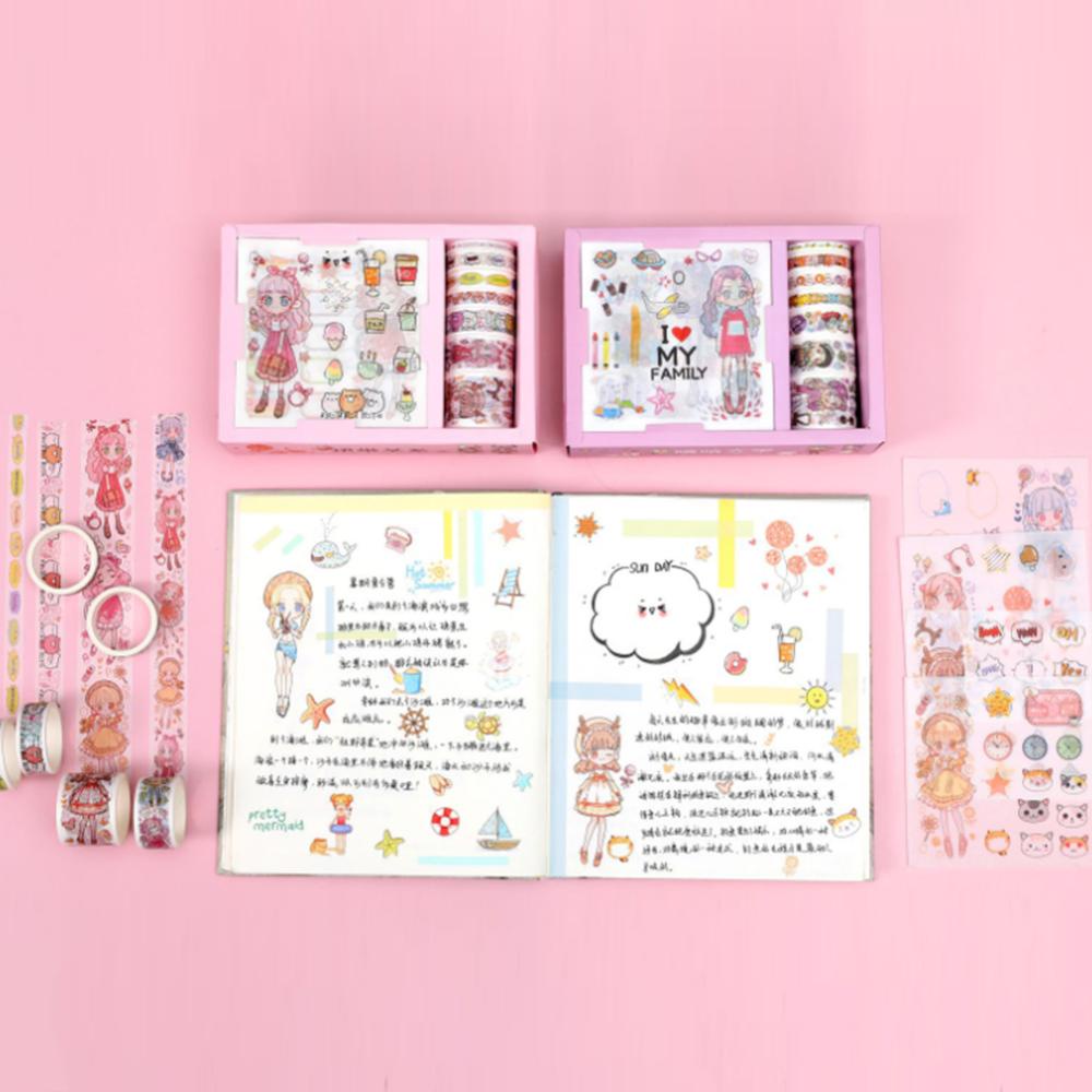 Timekey 16Pcs / Set Stiker Kertas / Selotip Washi Untuk Dekorasi Scrapbook / Diary / Jurnal A7K5