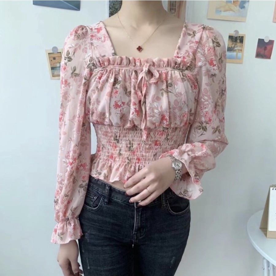 TOP CHIFFON LENGAN PANJANG KARET ALL SIZE NEW ARRIVAL KOREAN ATASAN