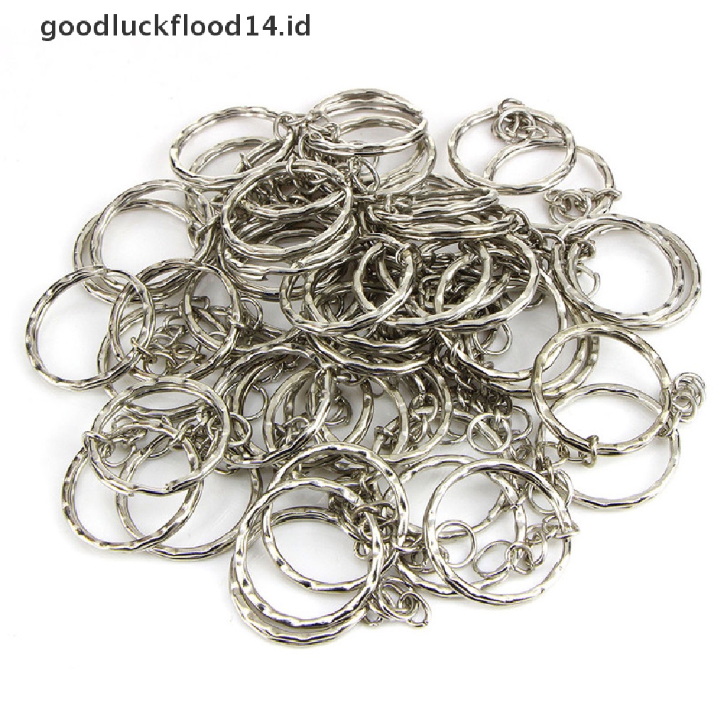 [OOID] 50PCS DIY 25mm Polished Silver Keyring Keychain Split Ring Short Chain Key Ring ID